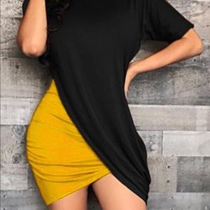 BLACK DRESS COLOR BLOCK YELLOW